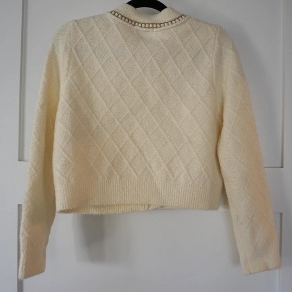 Urban Revivo Womens Pearl Gold Chain Trim Cardigan White Size US 4 / Small - Picture 4 of 6